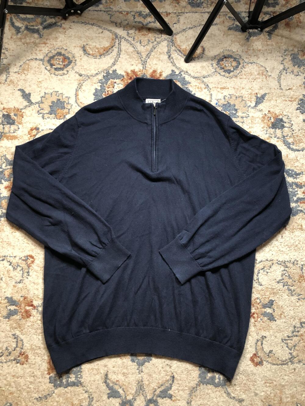 LL Bean Sweater Mens 2XL Navy Half Zip Mock Neck Cotton Cashmere Knit Pullover